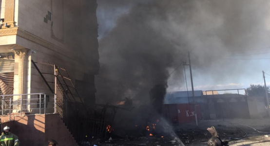 Restaurant caught fire in Turkestan following blast of gas cylinder inside lorry