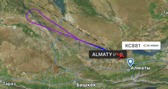 Вылетевший в Уральск борт Air Astana сделал петлю и вернулся в обратно в Алматы
