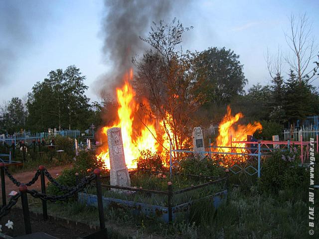 Пожар площадью 150 кв.м произошел на кладбище Семея