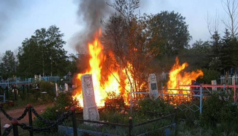 Крупный пожар на кладбище произошел в Семее