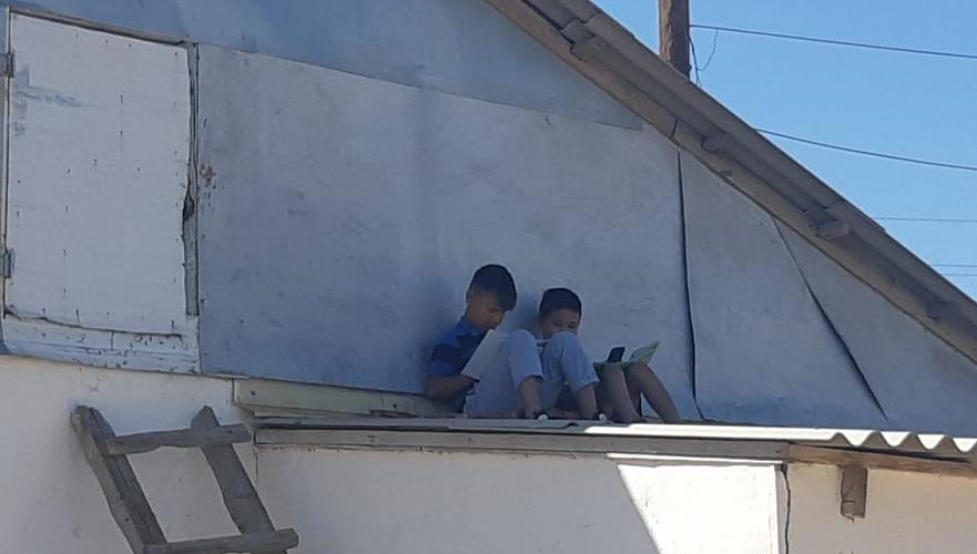 Школьники в Атырауской области вынуждены учиться на крышах из-за плохого интернета 