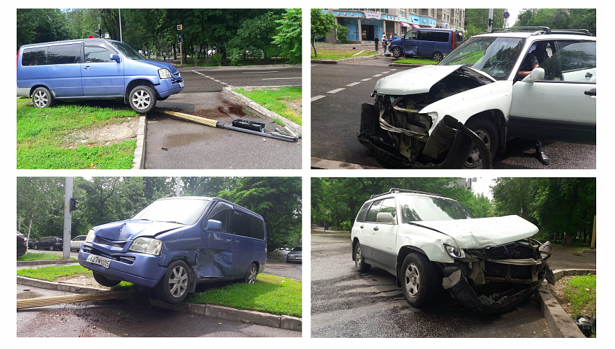 Автомобиль снес светофор в результате ДТП в Алматы