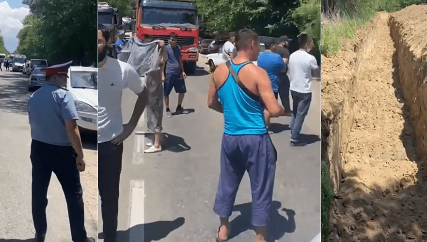 Сельчане перекрыли трассу близ Талгара из-за попытки отрезать траншеей проезд на кладбище