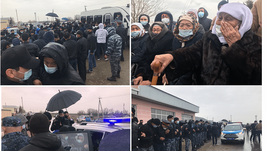 Полиция применила кеттлинг и забрала около 50 сельчан со стихийного митинга близ Шымкента