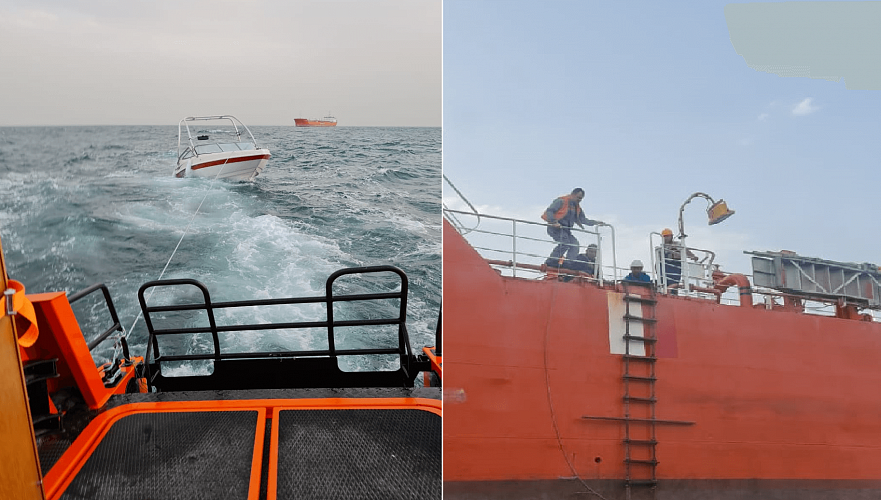 Танкер «Казахстан» спас двоих со сломанной яхты на Каспийском море